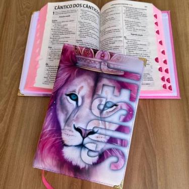 Imagem de Biblia Leão Jesus Pink ARC Sbb - Capa dura acolchoada com índice - cen