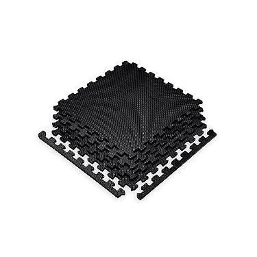 Imagem de "Kit de 16 Placas de Tatame EVA 50x50cm - Tapete Protetor e Confortável, Espessura 10mm, Cor Preto - Ideal para Academia, Quartos Infantis, e Área de Brincar!"