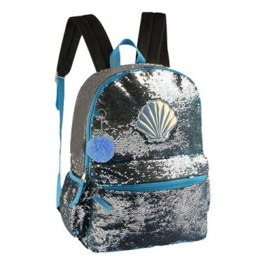 Imagem de Mochila Escolar Costas Sereia Com Paete Prata E ul - Clio