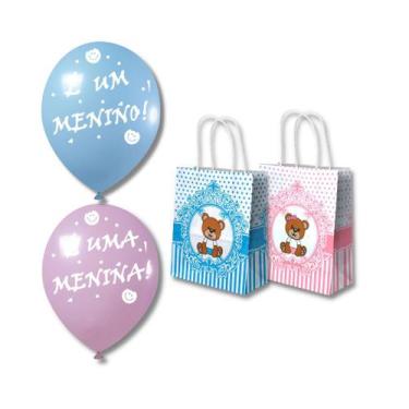 Imagem de Kit C/ 60 Un Balões E Sacolas Ursinho Festa Chá Revelação - TAMAROZZI 