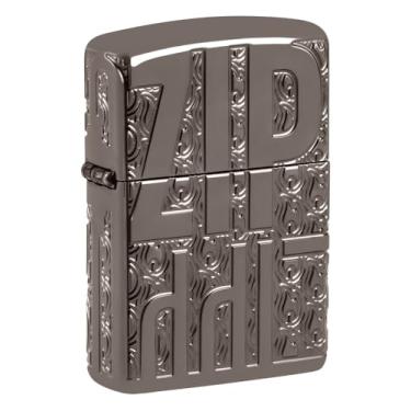 Imagem de Zippo Isqueiro de bolso de gelo preto com design de entalhe reverso