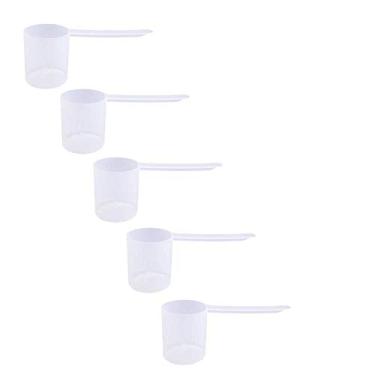 Imagem de Colheres de medição de plástico, (80 cc | 1/3 xícara | 80 ml | Colheres de cabo longo para pós, grânulos, café, ração para animais de estimação, suprimentos de cozimento, proteína e outros produtos secos, livre de BPA (conjunto com 5)