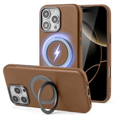 Imagem de SkyEagle Capa de telefone compatível com iPhone 16 Pro Max, 【Compatível com Magsafe】Bisel de câmera de metal, Slim Non, Capa protetora de TPU deslizante 360 Função de suporte giratório, para Apple16