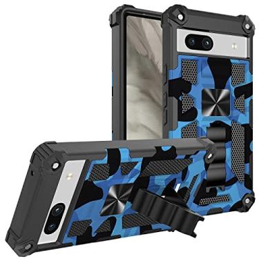Imagem de Monwutong Capa de telefone de ajuste fino para Google Pixel 7A, capa durável de camuflagem militar com proteção antiqueda de grau militar e capa com suporte integrado para Google Pixel 7A, MC azul