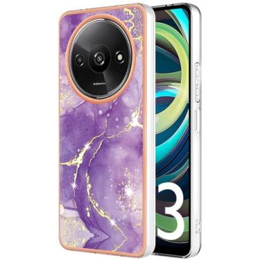 Imagem de Monwutong Capa de telefone slim fit para Redmi A3, capa moderna com estampa de mármore IMD brilhante para meninas, lente de câmera e capa de proteção de tela para Redmi A3, YBDD roxo