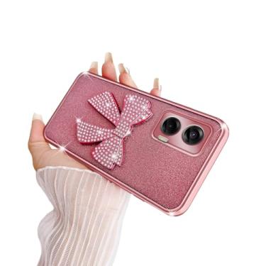 Imagem de Capa para celular BLU View 5 Pro, BLU View 5 Pro, para mulheres, com glitter, elegante, macia, transparente, TPU, luxuosa, com laço 3D, cristal, brilhante, brilhante, capa protetora com alça para Blu