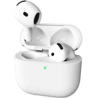 Imagem de Veirrw Capa protetora completa de silicone macio para AirPods 4, compatível com AirPods 4 com ANC, branca