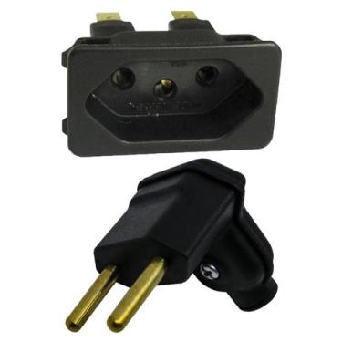 Imagem de 6 Plug Plugue Macho 2 Pinos 10a 90 Graus + 6 Tomada Painel Embutir Fem