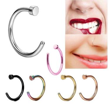 Imagem de 6 Piercings Aço Cirúrgico 6 Cores Nariz Boca Fake Preto Prata Dourado 