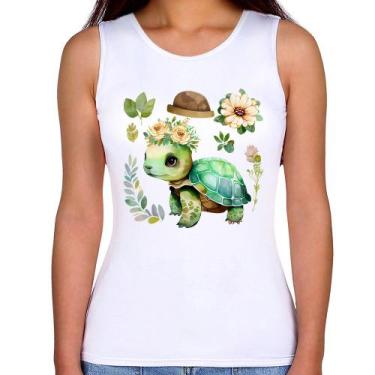 Imagem de Regata Feminina Tartaruga, flores e chapéu - Foca na Moda, Branco, P