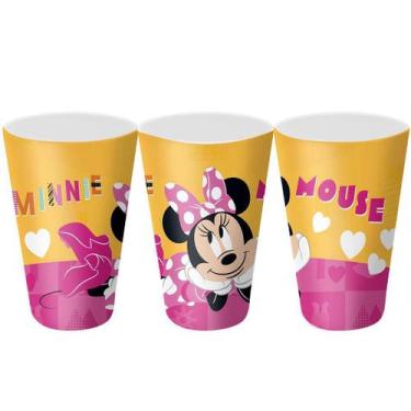 Imagem de Kit 3 Copos Festa Infantil Melamina Rosa Minnie Disney 300ml - Tuut - 
