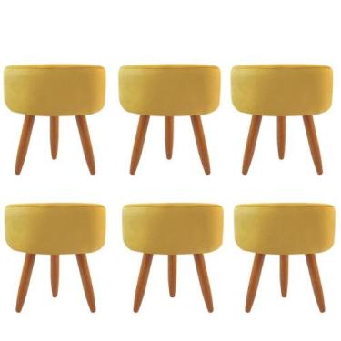 Imagem de Combo 6 Puffs decorativos redondo pé palito-suede Amarelo - GAT MAGAZI