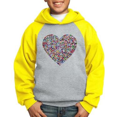 Imagem de Moletom Infantil Coração Bandeiras - Foca na Moda, Cinza, Amarelo, 4