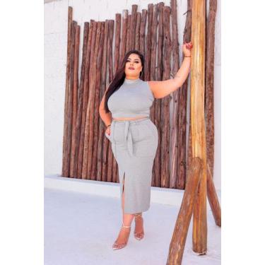 Imagem de Conjunto Plus Size Saia Midi com laço e Blusa Gola Alta - luh may, Cin