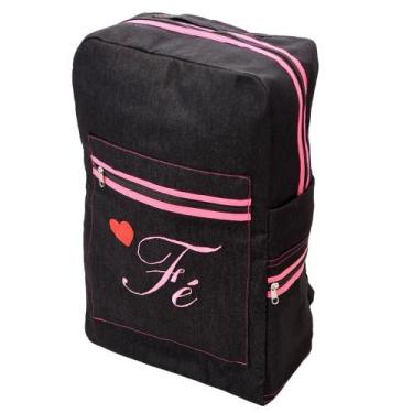 Imagem de Mochila Jeans Feminino Masculino Repartições em Zíper Estampa Variada 