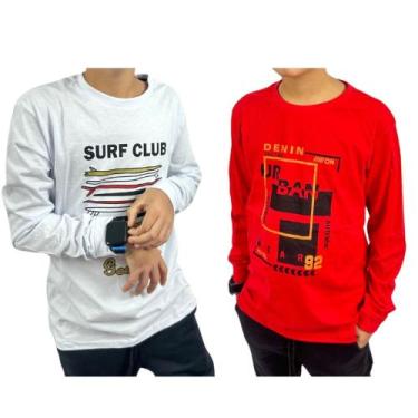Imagem de Kit 2 Camiseta Manga Longa Infantil Juvenil Menino Algodão Inverno 10 