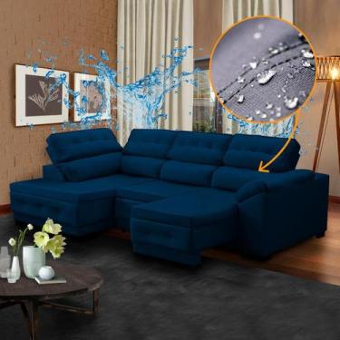 Imagem de Sofá Suede Azul de Canto Chaise Impermeabilizado 250 x 150 Cm Luiza Re