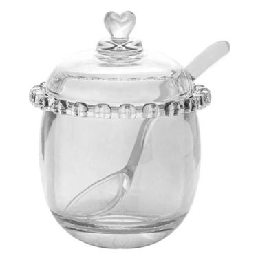 Imagem de Açucareiro de Cristal com Tampa e Colher Coração 12cm Lyor, Incolor