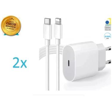 Imagem de Kit 2 Carregador Fonte De Parede Turbo 20w  Tipo C Cor Branco + Cabo C