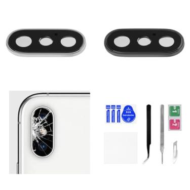 Imagem de Risidamoy 2 conjuntos para substituição de lente de câmera traseira do iPhone X com moldura de metal para iPhone 10 Space Gray Silver Color HD capa de lente traseira temperada com kit de ferramentas