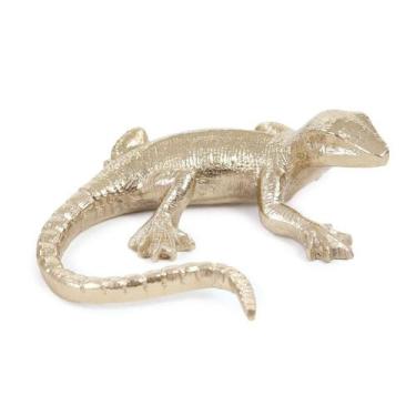 Imagem de Escultura decor lagarto aluminio dourado 15cm - Hubme