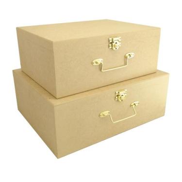Imagem de Kit Com 2 Caixa Maleta Com Dobradiça e Fecho M e G Mdf Madeira - Ataca