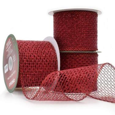 Imagem de Fita Natalina Aramada Tela Metalica Vermelho 63,5mm com 10 Metros - CÍ