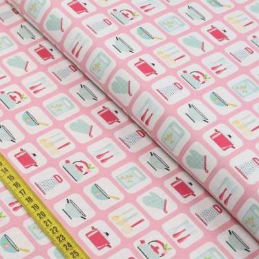 Imagem de Tecido Estampado para Patchwork - Yummy: Utensílios em Quadradinhos (0