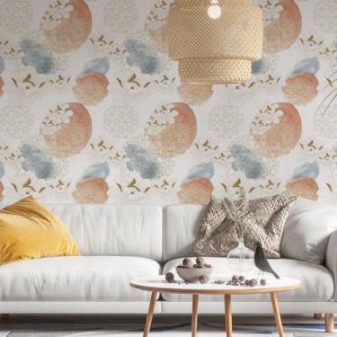 Imagem de Papel de Parede Adesivo Abstrato Floral Delicado Lineart Dourado Azul 