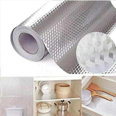 Imagem de 5 Papel Adesivo Metalizado Cozinha Lavável P/ Fogão Armário - Inter
