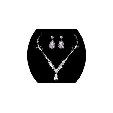 Imagem de Artmiss Conjunto de brincos de colar de casamento lindo colar de cristal para noivas e mulheres