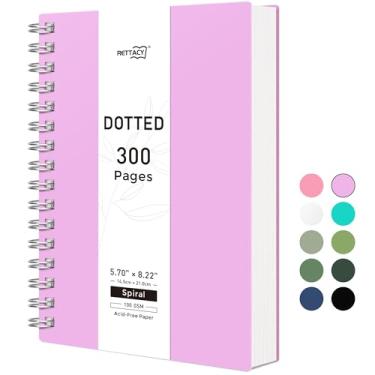 Imagem de RETTACY Caderno de diário pontilhado, 300 páginas, tamanho médio A5 (14 cm × 21 cm), papel grosso de 100 g/m2, capa de plástico flexível, encadernado em espiral, para registro de balas, planejamento