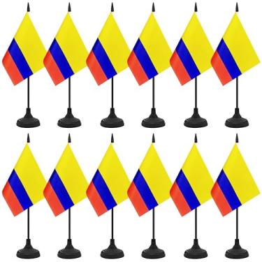Imagem de Conjunto de 12 bandeiras de mesa da Colômbia, bandeira colombiana de escritório, pequena bandeira de mesa em miniatura com mastro preto e base preta, sala de aula, decoração de mesa de reunião de