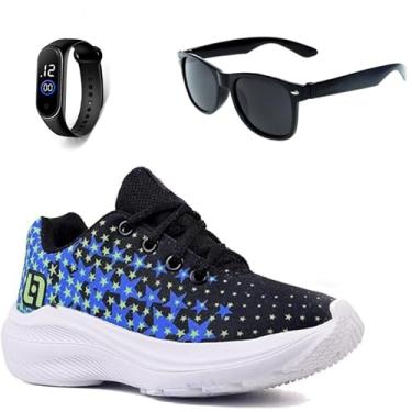 Imagem de Tenis Infantil De Amarrar Meninos Leve Desenhos LIGHT + Chinelo Oculos Relogio Cor:Azul;Tamanho:29