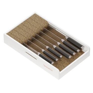 Imagem de SpaceAid Organizador de gaveta de facas com 23 cm de largura, base de inserção de bambu, suporte para facas de bife de cozinha, bloco organizador para gaveta na organização de armazenamento (médio,