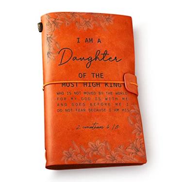 Imagem de Caderno de couro Inspirational I am a Daughter of the Most High King com versículo da Bíblia para mulheres – Diário motivacional de escrita de viagem, melhor ideia de presente para filha
