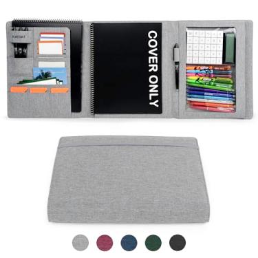 Imagem de Kaitiaki Capa fólio 2.0 compatível com caderno inteligente Rocketbook – organizador de portfólio, suporte para cartão de visita, bolso para caneta com zíper, portfólios para homens e mulheres (cinza)