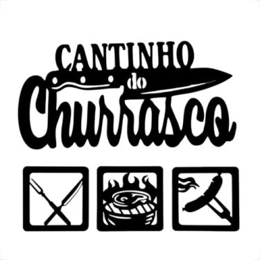 Imagem de Plaquinha Decorativa Cantinho Do Churrasco Em Mdf Pintado Preto + Letreiro Fixo de Parede