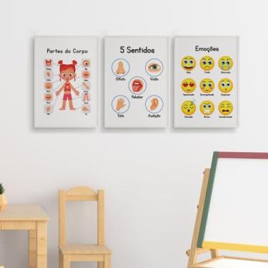 Imagem de Quadros Corpo Sentidos Emoções Educativos 3 Peças 20x28cm - camaleão d
