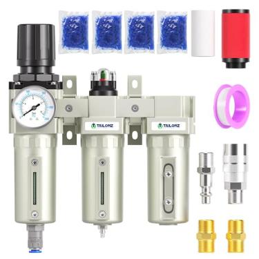 Imagem de TAILONZ PNEUMATIC Sistema de secagem de ar industrial de três estágios de grau npt de 0-240psi de 1/2 polegada, filtro de partículas, filtro coalescente, secador dessecante e regulador de ar