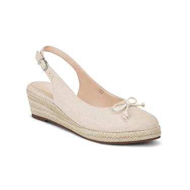 Imagem de Sandálias femininas com bico fechado alpargatas anabela plataforma salto médio baixo lona laço vestido sandálias, Bege, 7.5