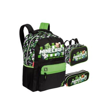 Imagem de Kit Mochila Costas Minecraft Lancheira Estojo Duplo Escolar