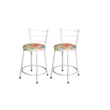 Imagem de Jogo 2 Banqueta Baixa Para Cozinha Epoxi Branca Estofado Cerveja - Lam