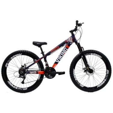 Imagem de Bicicleta Aro 26 Viking Tuff x25 21 Marcha Quadro em Alumínio Freio a Disco (Roxo/Laranja)