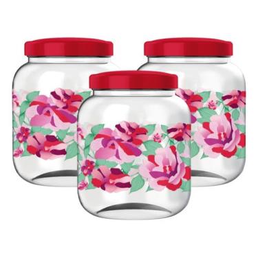 Imagem de Kit 3 Potes Porta Mantimentos 1400ml Com Tampa Potes Plásticos (Floral)