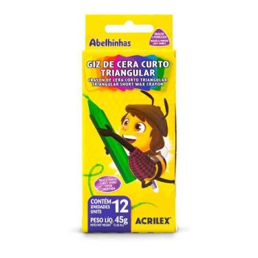 Imagem de Giz de Cera Acrilex 12 Cores Curto Triangular - Cores Vibrantes e Conf