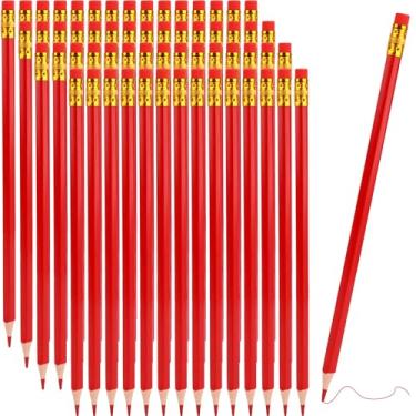 Imagem de 60 lápis vermelhos com borracha, lápis hexagonais pré-afiados, apagáveis nº 2 HB, canetas de verificação de madeira vermelha para material de escritório escolar, mapas de avaliação, teste de desenho