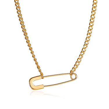 Imagem de Progresssail Colar de alfinete de segurança banhado a ouro prata clipe de papel colar feminino grosso colar de corrente de elos cubanos moda pingente ajustável colar gargantilha colar,