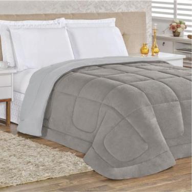 Imagem de Edredom Coberdrom Queem Malha Algodão e Manta Flannel - Cinza - 100% P