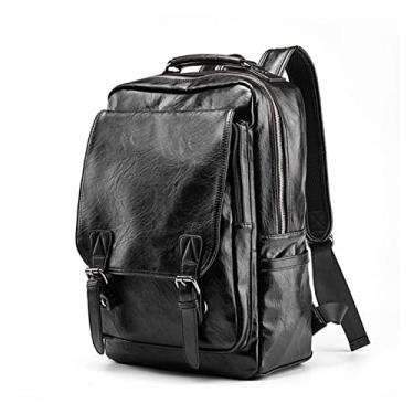 Imagem de Mochila de luxo para homens Mochila de couro Bolsa para laptop para homens Mochila de viagem Bolsa masculina(Black)